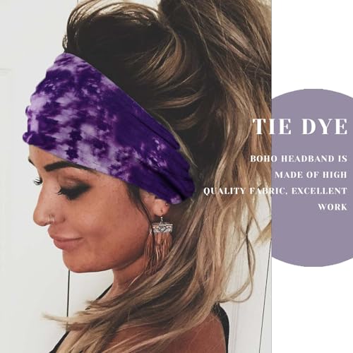 Acenail Wide Headbands Women Turban Knotted Headband Elastic Non Slip Boho Hairbands Tie Dye Hairband Bohemian Workout Head Wraps Yoga Hair Scarfs Fashion Hair Accessories for Women 4Pcs(#3 Tie Dye) - color: Tie Dye