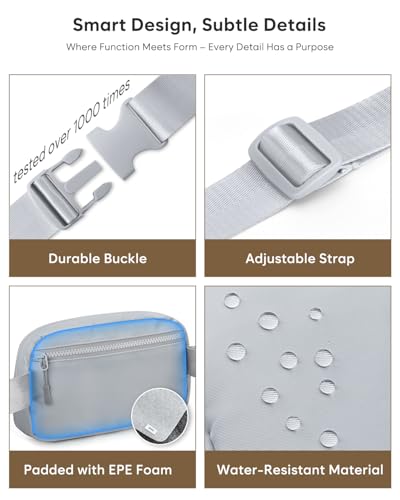 Pritent Fanny Packs for Women Cross Body Bag Waterproof Belt Bag with Adjustable Strap and Zipper Back Pocket Small Crossbody Bags Fashion Waist Packs for Workout Travelling(Light Gray) - color: Light Gray, size: Small