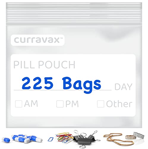 CURRAVAX Pill Bags Pack of 225- BPA Free 3 x 2.75 inch Pill Pouch - Pill Pouches for Medicine with Write on Label –Clear Ziplock Pill Baggies for Travel Medicine Organizer - size: Pack of 225
