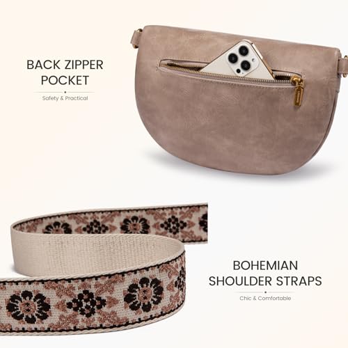 LOVEVOOK Fanny Packs for Women Cross Body, Vegan Leather Belt Bag for Women, Waterproof Sling Purse Fashion Waist Pack Designer Chest Bum Bag with Boho Style Strap - color: Tan, size: M
