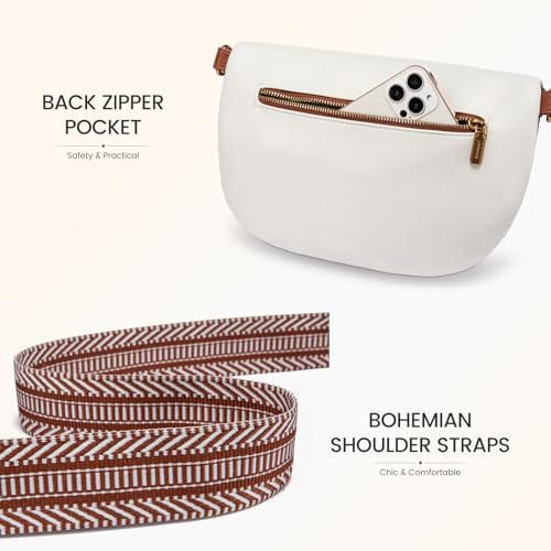 LOVEVOOK Fanny Packs for Women Cross Body, Vegan Leather Belt Bag for Women, Waterproof Sling Purse Fashion Waist Pack Designer Chest Bum Bag with Boho Style Strap - color: Beige Brown, size: M