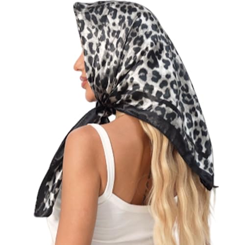 Leopard Print Head Scarf for Women Like Silk Satin Scarf for Hair Wrapping at Night Bandana Square Scarf 35 Inches - color: Bao Kuan