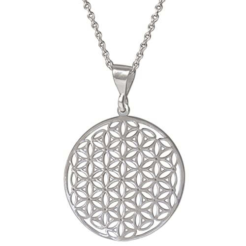 Mandala Necklace Sterling Silver 925 - Sacred Geometry Circle Pendant with 19.7" Chain - Spiritual Esoteric Amulet - Boho Hippie Yoga Jewelry for Women Girls - Handmade - style: Boho