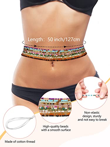 Fumete 12 Pcs Waist Beads Set Handmade African Belly Beads Chain Plus Size Body Jewelry Non Stretching Belly Chain for Women - size: 50 Inch, style: Stylish