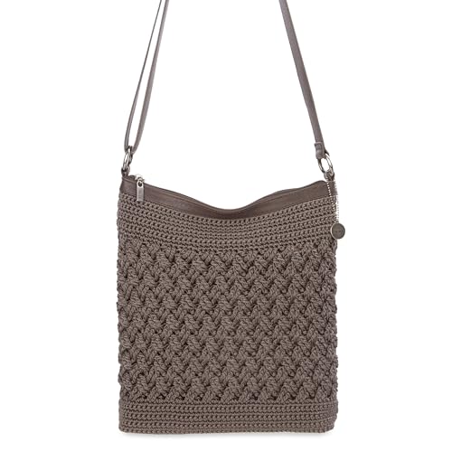 The Sak Lucia Crossbody Bag in Crochet, Convertible Purse with Adjustable Shoulder Strap - color: Mushroom Cozy Weave