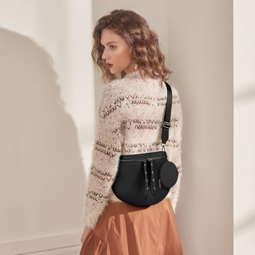 Crossbody Bags for Women, Large Vegan Leather Trendy Bum Bag - color: Black