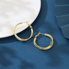 14K Gold Texture Earrings, 37/42mm Gold Hoop Earrings Classic Round Hoop Earring for Women Gold Jewelry Gift for Women - style: Triple Earrings-36mm