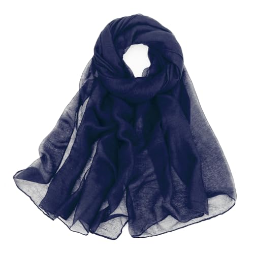 vimate Lightweight Scarf for Women Fashion Head Cover Hijab Cotton Voile Scarf Shawl Wrap for Spring Fall Winter Season - color: I3#.style 61-navy Blue
