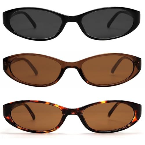 GUVIVI Retro Oval Sunglasses for Women 2026 90s Small Chic Cat Eye Sun Glasses Sunnies Lightweight Shades - color: 3 Pack Tortoise+black+brown