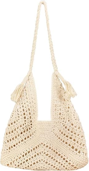 Boho Straw Bags for Women Large Woven Tote Bag Straw Beach Bag Shoulder Bags Purse Handbags Summer Straw Hobo Bag - color: Beige