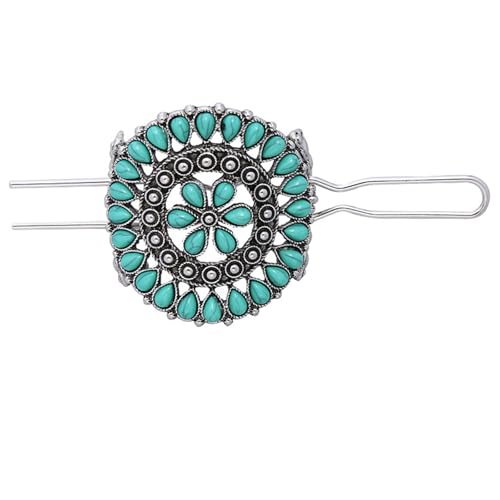 1 Pack Turquoise Flower Hair Clip Metal Hair Sticks Hair Barrettes Blue Stone Hairpin for Women Accessories - color: Green