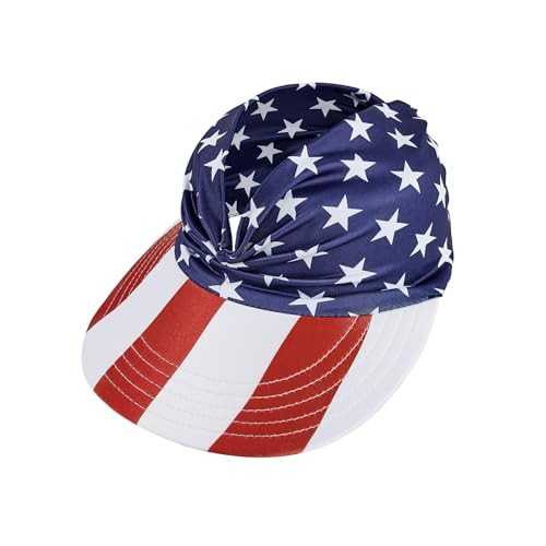 Zando Sun Visor Hats for Women - Beach Wide Brim Fashion Hat UV Protection Quick Dry Packable Summer Cap for Casual Sports - color: American Flag