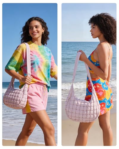 BAGSMART Quilted Crossbody Bag for Women, Lightweight Puffer Purse for Travel, Daily Use & Work | Water-resistant, Puffy Shoulder Bag, w/ Adjustable Strap, Light & Comfortable, Hands-free Bags, Travel Essentials - color: D-blossom Pink, size: Small