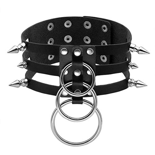 Eigso Vintage Punk Goth Studded Rivet Pu Leather Collar Choker Necklace with Spikes Adjustable - color: P-Black