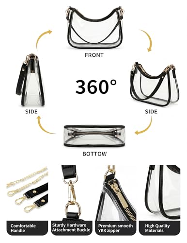 Small Shoulder Bags for Women, mini Purse Vegan Leather Shoulder Bag, Cute Retro Hobo Handbag - color: Clear Black