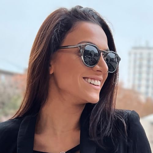 ZENOTTIC Vintage Round Polarized Sunglasses for Men Women UV400 Protection - color: C09 Crystal Grey Frame Grey Lens