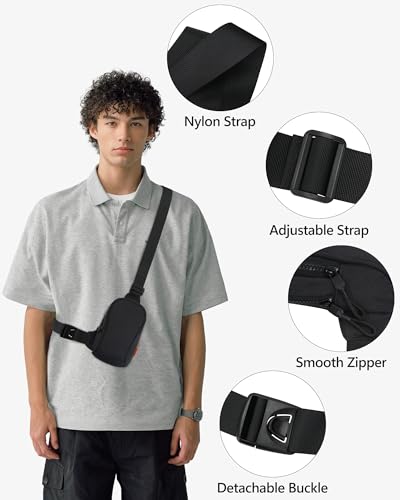 Peicees Sportswear Essentials Small Crossbody Bag for Men Women Mini Sling Bag Travel Running Phone Daypack Cross Body Shoulder Bags, Black - color: Black