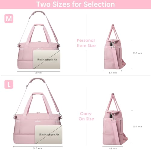 ETRONIK Gym Bag for Women, 45L Carry On Travel Duffel Bag with Shoes Compartment, Weekender Overnight Bag with Wet Pocket for Women, Travel, Gym, Weekend, Large Size - color: Pink, size: Large