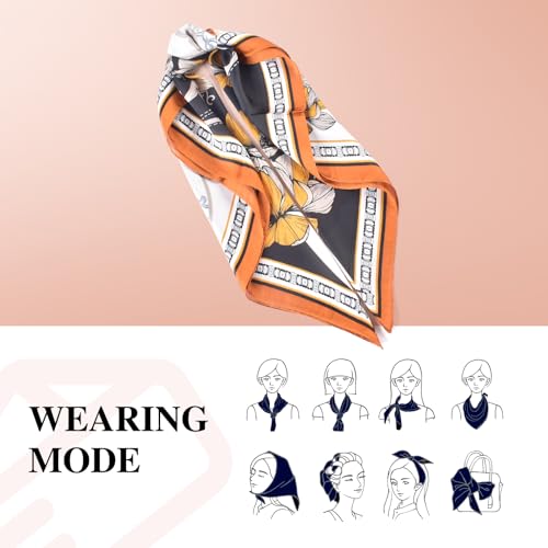 27.5 Inches Silk Head Scarf for Women Satin Hair Scarf Silk Wrap Neck Square Scarves Feeling Scarf Boho Headwear - color: Black and White Flower