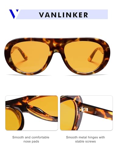 VANLINKER Oversized Retro Aviator Sunglasses for Women Men Chic 70s Vintage Style Trendy 2026 Chunky Sun Glasses VL9865 - color: C4 Tortoise Frame/Orange Lenses