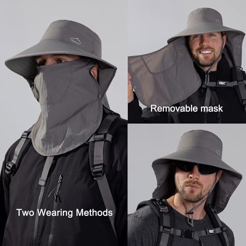 Sun Hat for Men Women with Neck Flap,UPF 50+ UV Protective Hiking Fishing Hats,Wide Brim Sun Hat for Women&Men - color: 1pack-style2-darkgrey(with Face Cover)