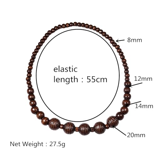 COLORFUL BLING Natural Chunky Wooden Beads Statement Necklace Boho African Tribal Collar Choker Bib Necklace Hippie Vacation Jewelry for Unisex Men Women - color: grooved dark