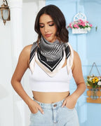 AWAYTR 35” Satin Head Scarf for Women Like Silk Scarf Hair Bandanas Women Large Square Neck Scarf Headscarf Head Wrap - color: Plaid - White + Black