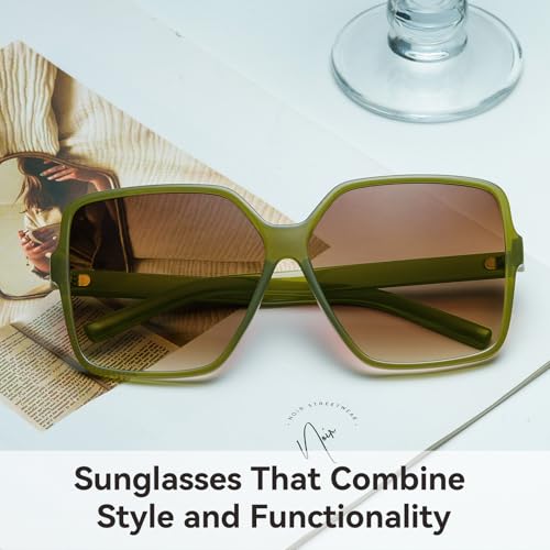 Dollger Oversized Square Sunglasses for Women Big Large Wide Fashion Shades for Men UV Protection Unisex - color: J:jelly Green Frame Gradient Brown Lens