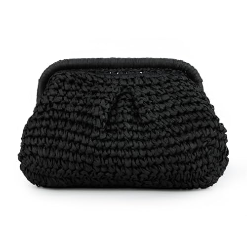 Emprier Straw Clutch Purses for Women Cloud Dumpling Pouch Straw Crossbody Shoulder Handbag Summer Beach Woven Bag - color: Black