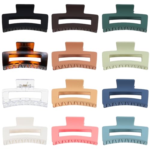 Sisiaipu 3.5 Inch Medium Hair Accessories - 12 Pcs Square Jaw Clips for Thick and Thin Hair, Rectangular Rectangle Basic Color Hair Clips for Women and Girls - color: Basic