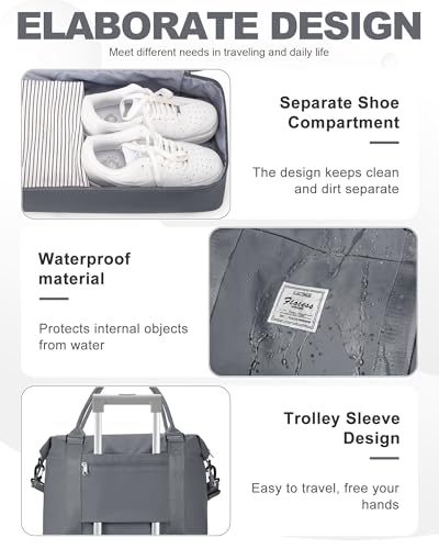 Spirit Travel Duffel - 18x14x8 Inches Weekender Overnight Bag with Shoes Compartment, Trolley Sleeve & Carry On for Airplanes, Sport Tote Gym Bag - Grey - color: H6-Grey, size: Large