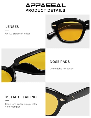 Appassal Small Retro Square Sunglasses for Women Mens Rectangle Sunnies AP3680 - color: Black/Night Yellow
