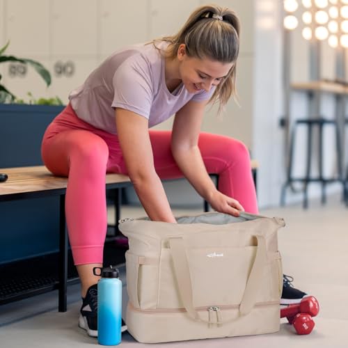 ETRONIK Gym Bag for Women, Personal Item Travel Bag with Shoes Compartment, Weekender Overnight Duffel Bag with Wet Pocket, Carry On Bag for Women, Travel, Gym, Weekend - color: Brown, size: Medium