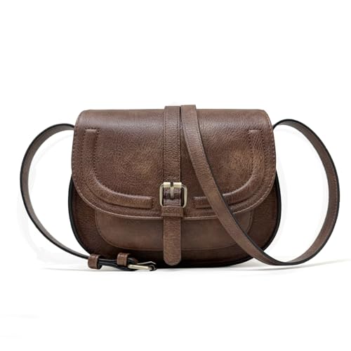 AFKOMST Crossbody Bags for Women,Small Saddle Purse and Boho Cross Body Handbags,Vegan Leather - color: Dark Brown