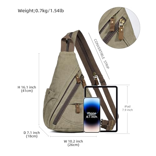 KL928 Canvas Sling Bag - Small Crossbody Backpack Shoulder Casual Daypack Rucksack for Men Women(Large Version,Olive Green) - color: Canvas-olive Green