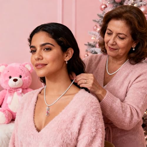 Swarovski Crystal Teddy Bear Necklace, White Gold Plated, Playful Movable Design, Sweet Warmth & Love Symbol Jewelry Gift for Women Teens Girls, Gift-Ready Packaging - style: Swarovski Pearl Chain