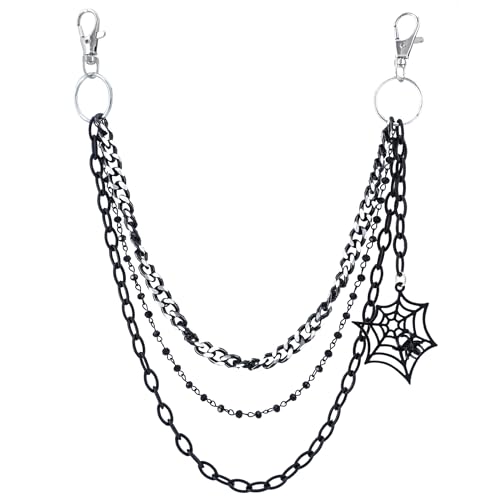 Layered Pants Chain keychain for Women Men Punk Wallet Chains Hiphop Jeans Keychain Halloween Jewelry - style: F-black layered chain