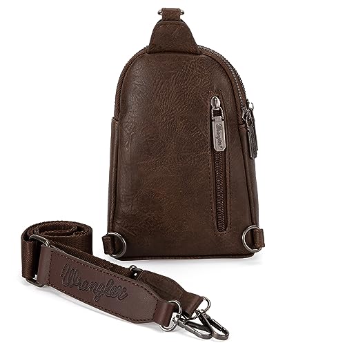 Wrangler Small Sling Bag for Women, Leather Crossbody Bags Cross Body Purse Fanny Packs with Adjustable Strap for Gift - color: Classic-coffee
