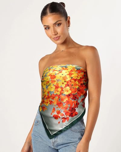 AWAYTR 35” Satin Head Scarf for Women Like Silk Scarf Hair Bandanas Women Large Square Neck Scarf Headscarf Head Wrap - color: Green