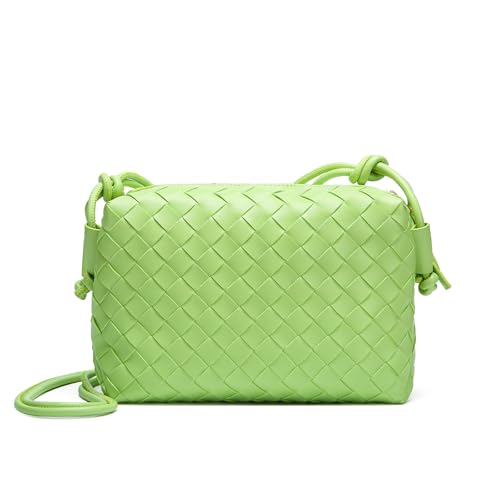 Woven Crossbody Bags for Women Handmade Woven Purse Shoulder Bag Small Handbag PU Leather Purses Bag - color: Light Green