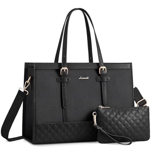 LOVEVOOK Laptop Bag for Women 17.3 inch Canvas Laptop Tote Bag, Large Capacity Work Bag with Clutch Purse, Computer Bag Office Business Briefcase, Casual Handbag for Travel College Teacher School - color: A-black, size: 17.3 inch