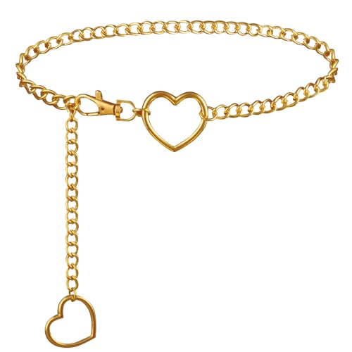 Heart Waist Chain for Women Vintage Belly Chain Cute Body Chain Jewelry Adjustable Metal Waist Accessories For Dress Jeans - size: Large(130cm/51.2in), style: gold color