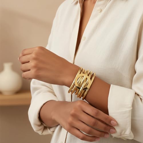 Edoneery Leather Wrap Bracelet for Women, Boho Handmade Multi-Layer Cuff with Crystal Beads Heart, Stackable Bangle Western Jewelry Gift - style: Circle PU(Gold)1