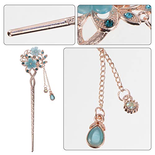 Vintage Chinese Hair Sticks with Opal Design Elegant Blue Hair Chopsticks Traditional Hairpins for Women Hair Decor and Styling Ancient Chinese Hair Clip - color: Blue