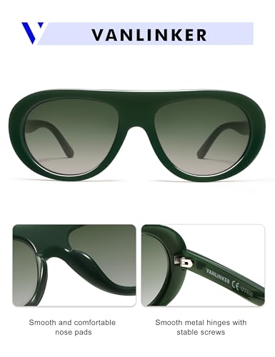 VANLINKER Oversized Retro Aviator Sunglasses for Women Men Chic 70s Vintage Style Trendy 2026 Chunky Sun Glasses VL9865 - color: C9-green/Gradient Green