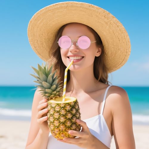 Round Hippie Glasses, 60s 70s Colored Circle Sunglasses for Women Men Disco Party Costume Accessories - color: Pink