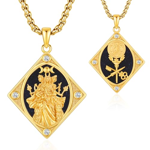 Hecate Tarot Card Necklace Triple Moon Hekate Goddess of Witches Pendant for Women Men 925 Sterling Silver 18k Gold Plated Hecate Ancient Greek Mythology Witchcraft Magic Amulet Jewelry Gift - style: Hecate Tarot Card -A