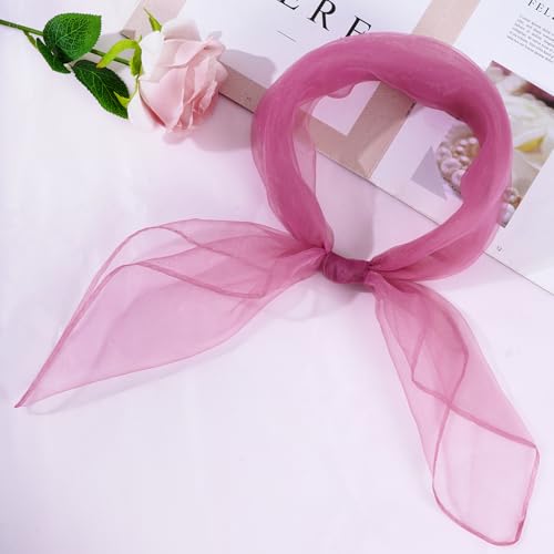 Fengek 9 Pcs Chiffon Scarf, 27.6 Inch Square Solid Color Bandana Handkerchief Ribbon Scarves for Women Girls - color: Multicolor 3