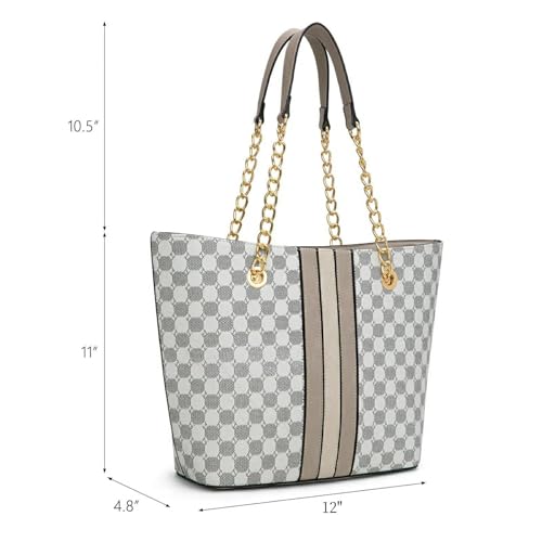 Montana West Tote Bag for Women Chain Top-handle Handbags - color: Beige/Grey