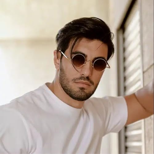 SORVINO Retro Small Round Sunglasses for Men Women Vintage Style Metal Frame - color: Gold Frame/Gradient Brown Lens